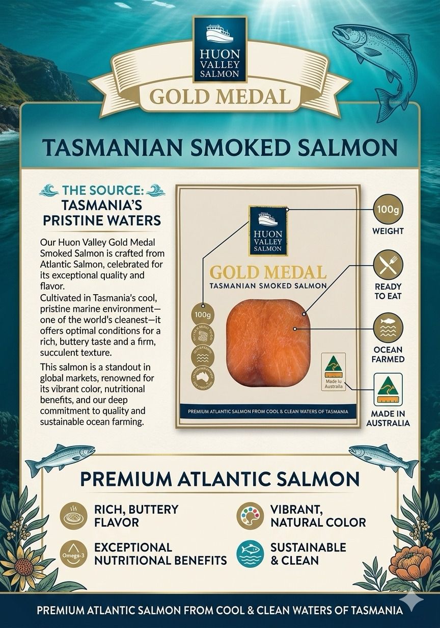 Huon Valley Salmon - 塔斯曼尼亞冷燻制煙燻三文魚 (急凍, 100g)