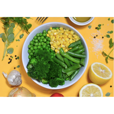 flay lay bowl of oob organic vegetables